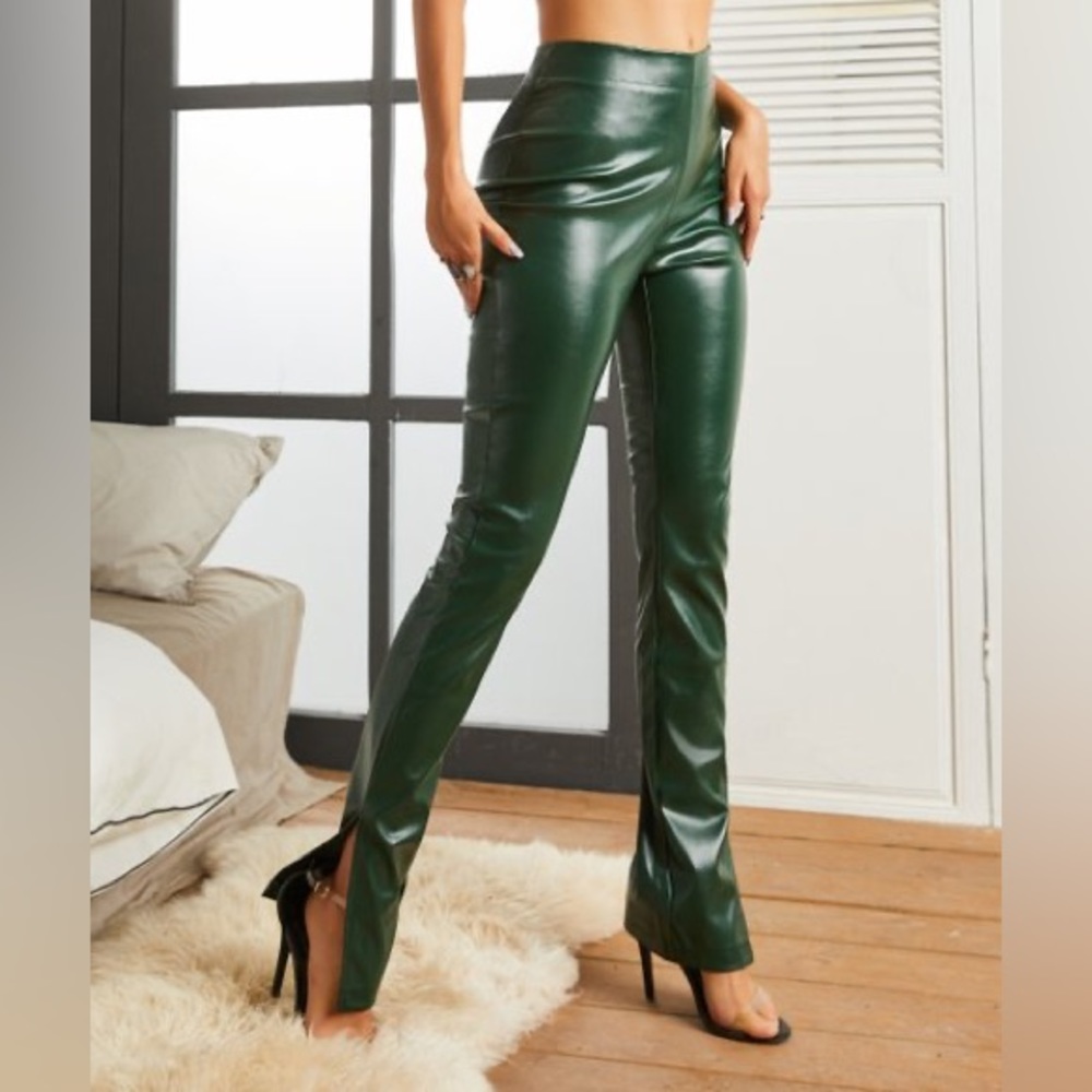 High-Waist Forest Green Faux Leather Pants